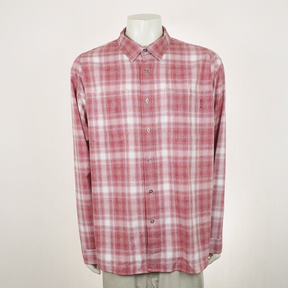 Orvis Tech Chambray Work Fishing Gear Button Down Shirt Mens 2XL XXL Red Plaid